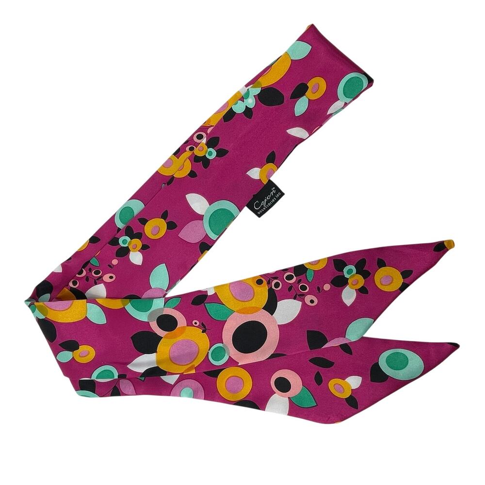 Cejon Women's Satin Magenta Multicolored Retro Mod Skinny Scarf 58" Hair Purse